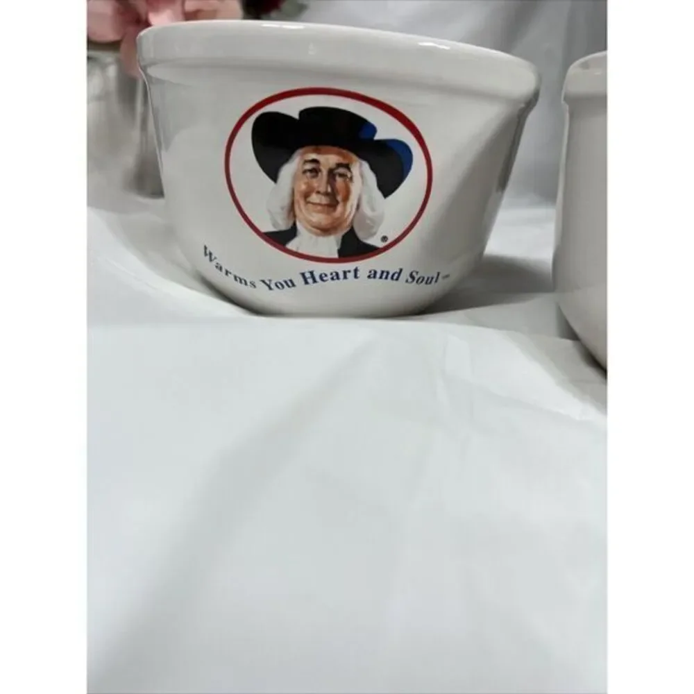 Vintage Quaker Oatmeal Bowl Cereal 90s White Warms You Heart And Soul‎ Set Of 2